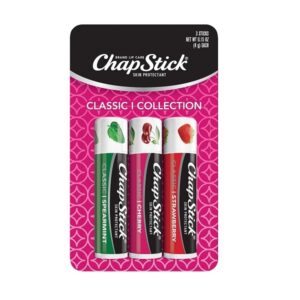 Chapstick 3 Pack, Cherry/Strawberry/Spearmint, Classic (3 Sticks) Cherry, Strawberry & Spearmint Flavor Skin Protectant Flavored Lip Balm Tube, 0.15 Ounce Each - Image 1