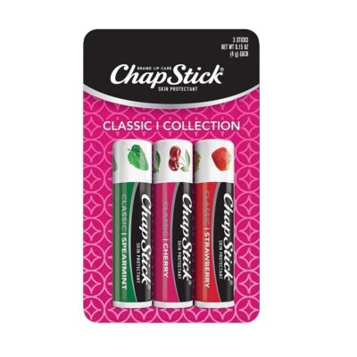 Chapstick 3 Pack, Cherry/Strawberry/Spearmint, Classic (3 Sticks) Cherry, Strawberry & Spearmint Flavor Skin Protectant Flavored Lip Balm Tube, 0.15 Ounce Each