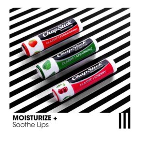 Chapstick 3 Pack, Cherry/Strawberry/Spearmint, Classic (3 Sticks) Cherry, Strawberry & Spearmint Flavor Skin Protectant Flavored Lip Balm Tube, 0.15 Ounce Each - Image 3