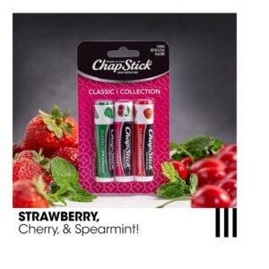 Chapstick 3 Pack, Cherry/Strawberry/Spearmint, Classic (3 Sticks) Cherry, Strawberry & Spearmint Flavor Skin Protectant Flavored Lip Balm Tube, 0.15 Ounce Each - Image 4