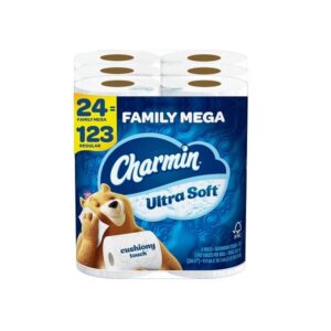 Charmin Ultra Soft Cushiony Touch Toilet Paper, 24 Family Mega Rolls (Equal to 123 Regular Rolls) - Image 1