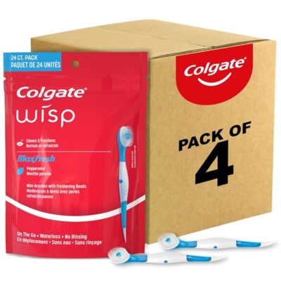 Colgate Max Fresh Wisp Disposable Mini Toothbrush, Peppermint - 24 Count (4 Pack)