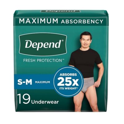 Depend Depend Fit-flex Incontinence Underwear for Men, Maximum Absorbency, S/m, Grey, 38 Count (2 Packs Of 19), Sm/Med, 19 Count
