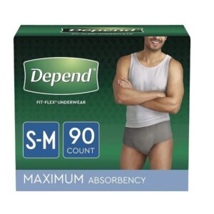 Depend FIT-FLEX Incontinence Underwear for Men, Maximum Absorbency, Disposable, S/M, Grey, 90 Count - Image 1
