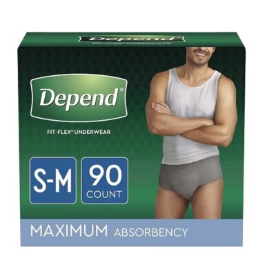Depend FIT-FLEX Incontinence Underwear for Men, Maximum Absorbency, Disposable, S/M, Grey, 90 Count