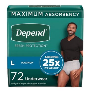 Depend FIT-Flex Incontinence Underwear for Men, Maximum Absorbency, Grey, Large, 72 Count