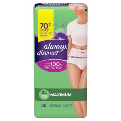 Discreet, Incontinence Underwear, Maximum Classic Cut, Extra-Large, 26 Count