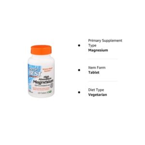 Doctor'S Best High Absorption Chelated Magnesium - 100 Mg, 120 Tablets - Image 6