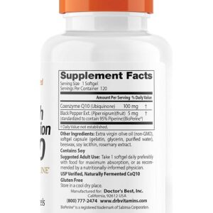 Doctor's BEST High Absorption Coq10 With Bioperine, 100 Mg, 120 Softgels - Image 3