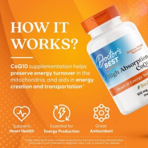 Doctor's BEST High Absorption Coq10 With Bioperine, 100 Mg, 120 Softgels - Image 4