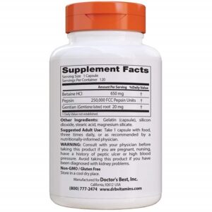 Doctor's Best, Betaine HCI Pepsin & Gentian Bitters, 120 Capsules - Image 2