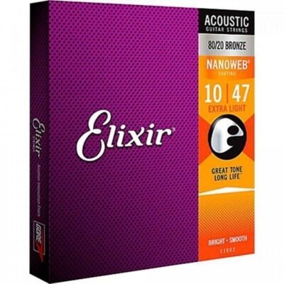 Elixir Strings 80/20 Bronze Acoustic Guitar Strings w NANOWEB Coating, Extra Light (.010-.047)
