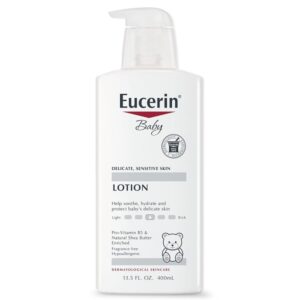 Eucerin Baby Lotion bottle for delicate, sensitive skin with a white pump, 400ml