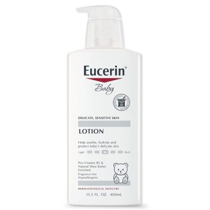 Eucerin Baby Lotion bottle for delicate, sensitive skin with a white pump, 400ml