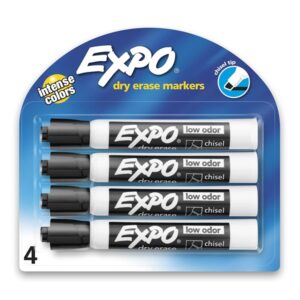 Expo Low Odor Chisel Tip Dry Erase Markers, 4 Black Markers (80661) - Image 1