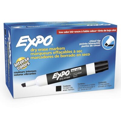 Expo Low Odor Chisel Tip Dry Erase Markers, Black, 12 Pack (80001)