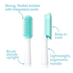 Frida Baby Thick or Curly Hair Detangler Brush for Kids, Toddler Hairbrush Detangles Knots Without Tears or Breakage, Comb Teeth and Bristle Design, White/Blue ,1 Count - Image 2
