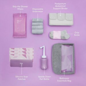 Frida Mom C-Section Recovery Kit for Labor, Delivery, & Postpartum| Socks, Peri Bottle, Disposable Underwear, Abdominal Support Binder, Shower Wipes, Silicone Scar Patches, Toiletry Bag - Image 3