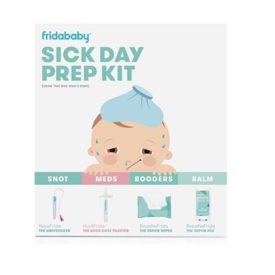 FridaBaby Baby's Sick Day Prep Kit - Includes NoseFrida Nasal Aspirator, Medifrida Pacifier Medicine Dispenser, Breathe Frida Vapor Chest Rub , Snot Wipes