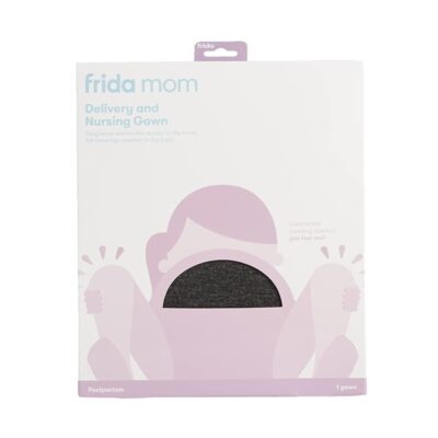 FridaBaby Women's Labor and Delivery Gown by Frida Mom| Easy-Snap, Tagless, Skin-to-Skin Access for Nursing and Full Coverage in The Back (Charcoal)