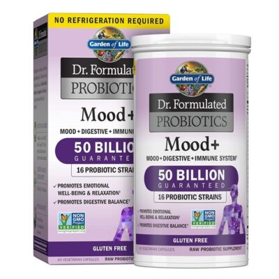 Garden of Life Probiotic and Mood Supplement - Dr. Formulated Mood+ for Digestive and Gut Health, Shelf Stable, 60 Capsules