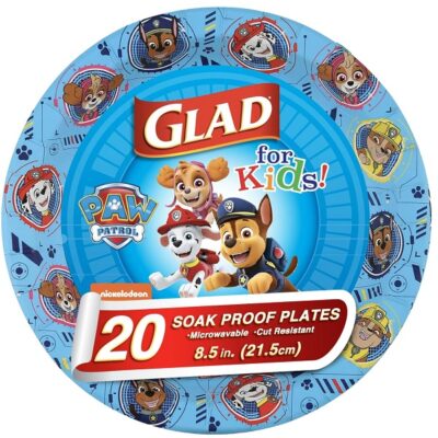 Glad for Kids Paw Patrol Paper Plates, 20 Count, 8.5 Inches | Disposable Paw Patrol Plates for Kids | Heavy Duty Disposable Soak Proof Microwavable Paper Plates for All Occasions