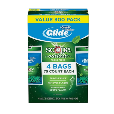 Glide Oral B Floss Picks Plusx 40mm Outlast - Long Lasting Mint, 4 Pack of 75