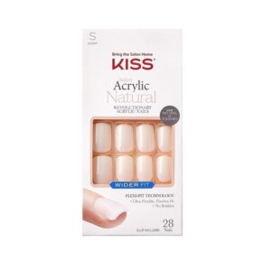 KISS Salon Acrylic Wider Fit Natural Fake Nails, ‘Rare’, 28 Acrylic-Infused, Bubble-Free, Flexible, Durable, False Glue-On Nails - Image 1