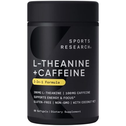 Sports Research L-Theanine + Caffeine 2-in-1 Formula softgels bottle, 60 capsules, black packaging