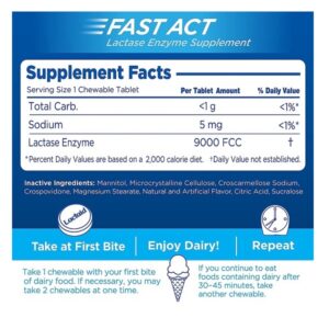 Lactaid Fast Act Lactase Enzyme Supplement, Chewable Tablet, Vanilla Twist, 60 Count - Image 4