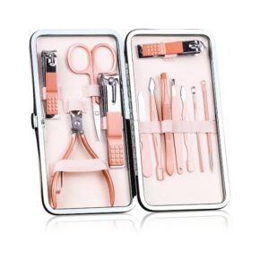 Manicure Set, Pedicure Kit Nail Scissors Stainless Steel Professional Toenails Cuticle Cutter Clipper Fingernails Grooming Kit with Pink Leather Travel Case (12pcs Pink) - Image 3
