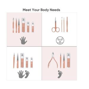 Manicure Set, Pedicure Kit Nail Scissors Stainless Steel Professional Toenails Cuticle Cutter Clipper Fingernails Grooming Kit with Pink Leather Travel Case (12pcs Pink) - Image 4