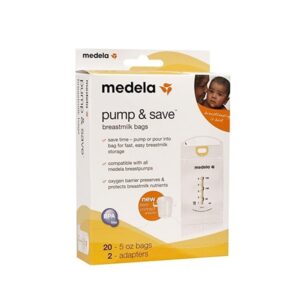 Medela Pump & Save Breastmilk Bags with Easy-Connect Adapter, 20-Pack (Clear) - Image 1
