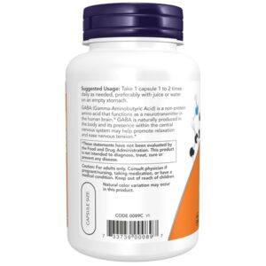 Now Foods Gaba 750mg 100 Veg Capsules - Image 3