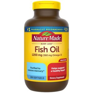 Nature Made Burp-Less Fish Oil 1200 mg Softgels, 200 Count for Heart Health (Packaging May Vary) - Image 1