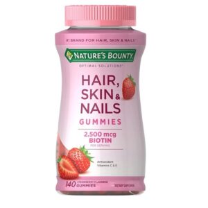 Nature's Bounty Hair, Skin & Nails with Biotin, Strawberry Gummies Vitamin Supplement, Supports Hair, Skin, and Nail Health for Women, 2500 mcg, 140 Ct - Image 1