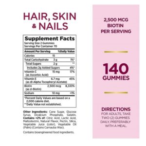Nature's Bounty Hair, Skin & Nails with Biotin, Strawberry Gummies Vitamin Supplement, Supports Hair, Skin, and Nail Health for Women, 2500 mcg, 140 Ct - Image 4