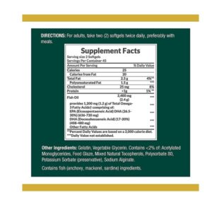 Nature's Bounty Fish Oil 2400 Mg Double Strength Odorless Softgels, Omega 3, 90-Count - Image 2