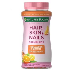 Nature's Bounty Hair, Skin & Nails with Biotin and Collagen, Citrus-Flavored Gummies Vitamin Supplement, Supports Hair, Skin, and Nail Health for Women, 2500 mcg, 80 Count - Image 1