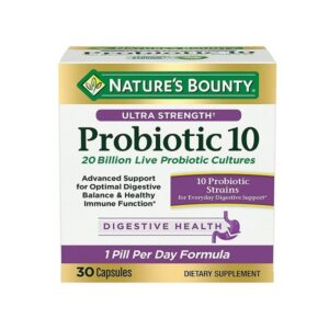 Natureβs Bounty Probiotic 10, Ultra Strength Daily Probiotic Supplement, Support for Digestive, Immune and Upper Respiratory Health, 1 Pack, 30 Capsules