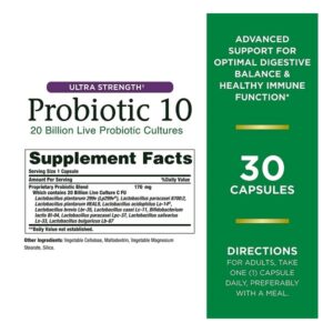 Nature’s Bounty Probiotic 10, Ultra Strength Daily Probiotic Supplement, Support for Digestive, Immune and Upper Respiratory Health, 1 Pack, 30 Capsules - Image 2