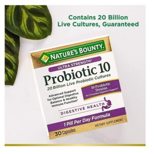 Nature’s Bounty Probiotic 10, Ultra Strength Daily Probiotic Supplement, Support for Digestive, Immune and Upper Respiratory Health, 1 Pack, 30 Capsules - Image 4