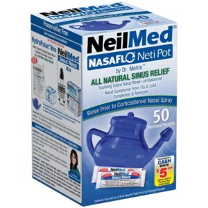 NeilMed NasaFlo Unbreakable Neti Pot with 50 Premixed Packets - Image 1