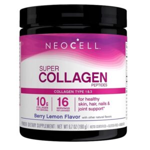 NeoCell Super Collagen Powder, 6,600mg Types 1 & 3 Grass-Fed Collagen, Gluten Free, Berry Lemon Flavor, 6.7 Ounces - Image 1