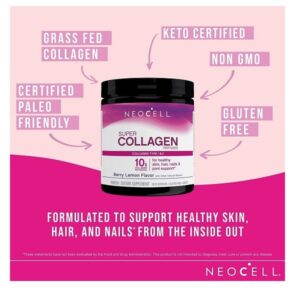 NeoCell Super Collagen Powder, 6,600mg Types 1 & 3 Grass-Fed Collagen, Gluten Free, Berry Lemon Flavor, 6.7 Ounces - Image 4