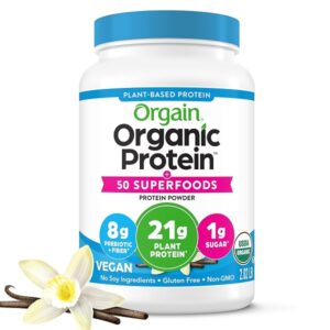 Orgain Organic Plant Based Protein Powder, Vegan, Non-GMO, Gluten Free, 1 Count, Packaging May Vary (Vanilla Bean, 2.74 Pound)