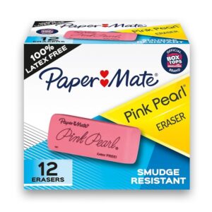 PAPERMATE Paper Mate Pink Pearl Erasers, Large, 12-Count - Image 1
