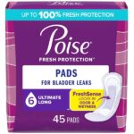 Poise Incontinence Overnight Pads ultimate absorbency long length with FreshSense odor control, 45 count