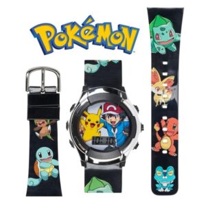 Pokémon Kids' Digital Watch with Silver Bezel, Black Strap, Flashing LED Lights - Official Pokémon Characters on the Dial, Safe for Children - Model: POK3018 - Image 3