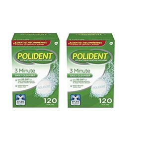 Polident 3 Minute Denture Cleaner Tablets 120 count for Maintaining Good Clean Full/Partial Dentures Mouthguards (2 Packs) - Image 1